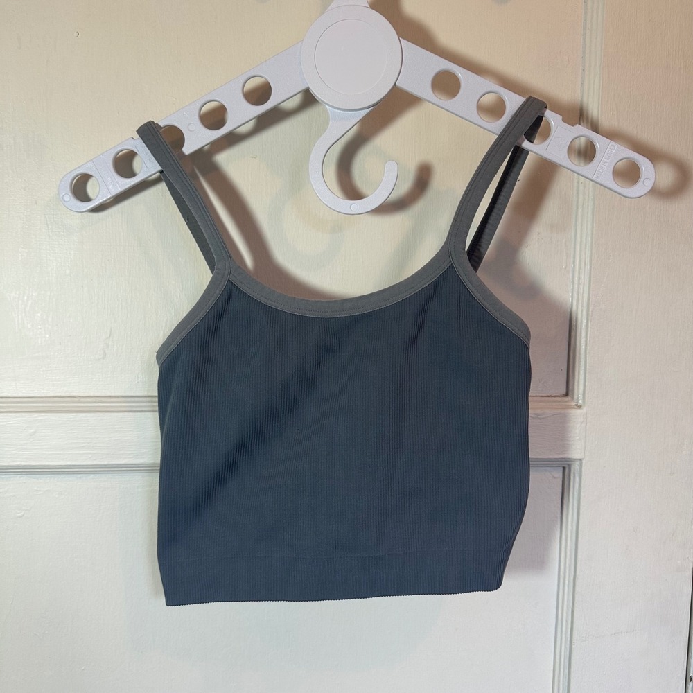 Set Active Ribbed Crop Top Slate Blue Grey Athleisure